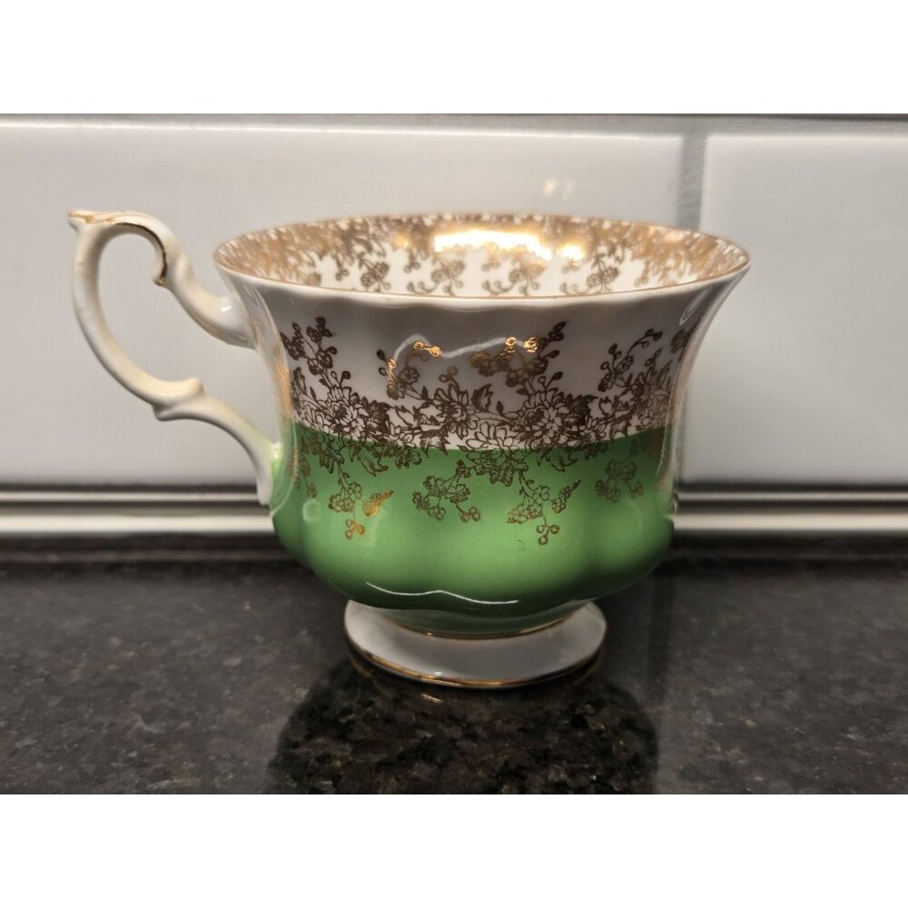 Royal Albert Regal Series Bone China Green Footed Tea Cup Saucer Discontinued - Picture 6 of 7